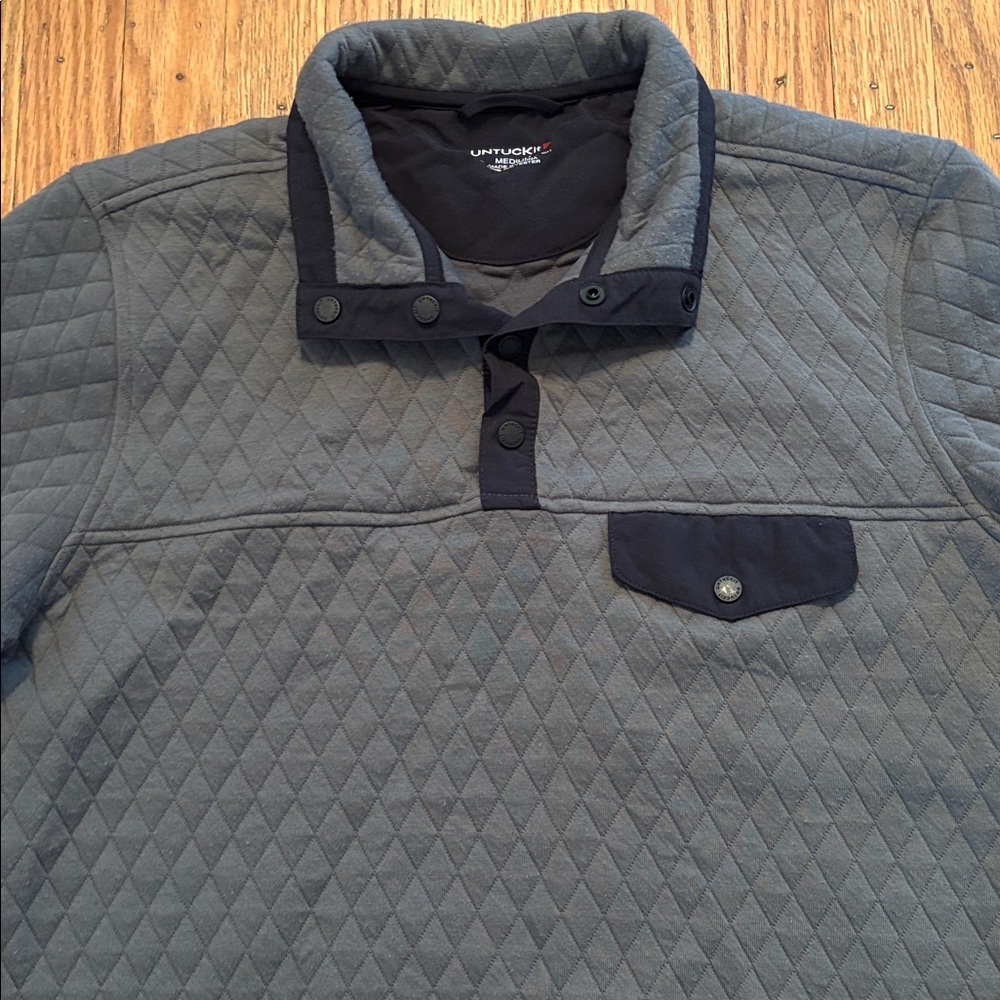 Untuckit Quilted Pullover Jacket Snaps Gray Men’s… - image 2